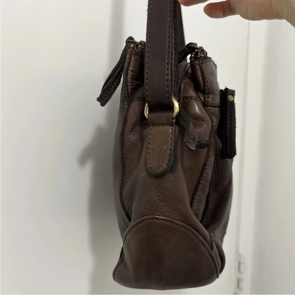 MARTA PONTI Vintage Cognac Brown Genuine Leather Crossbody Bag Purse - Picture 3 of 16